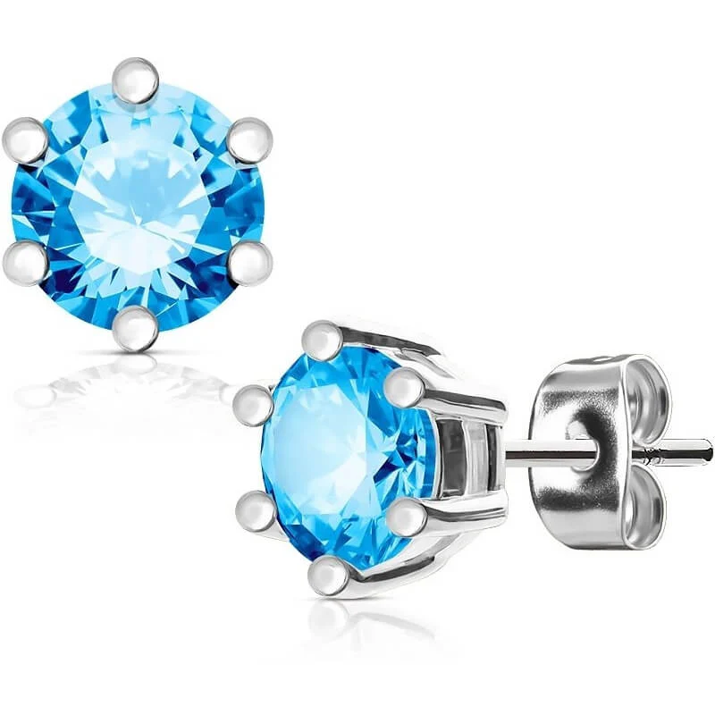 Bouton d'Oreille 316L Clous d'oreille Sertissage 6 Griffes Oxyde de Zirconium 1 Paire
