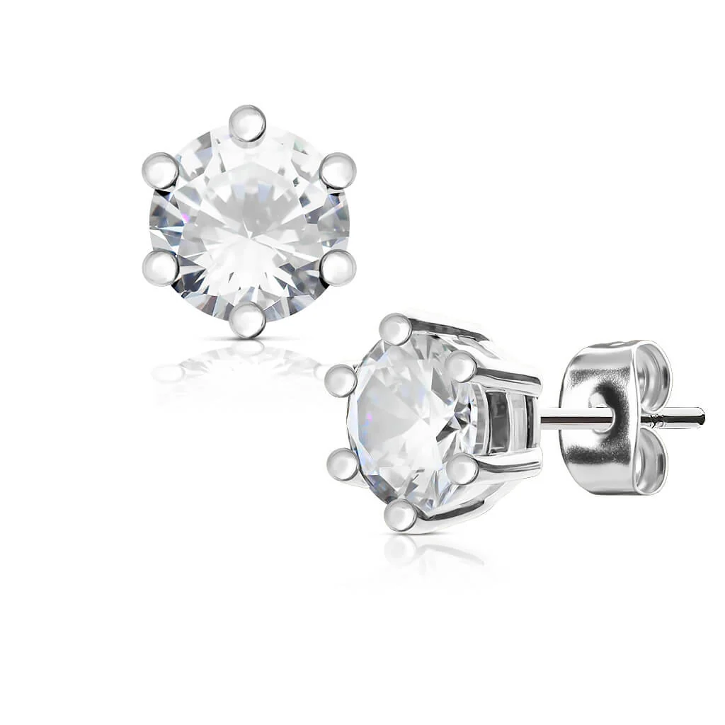 Bouton d'Oreille 316L Clous d'oreille Sertissage 6 Griffes Oxyde de Zirconium 1 Paire - Image 2