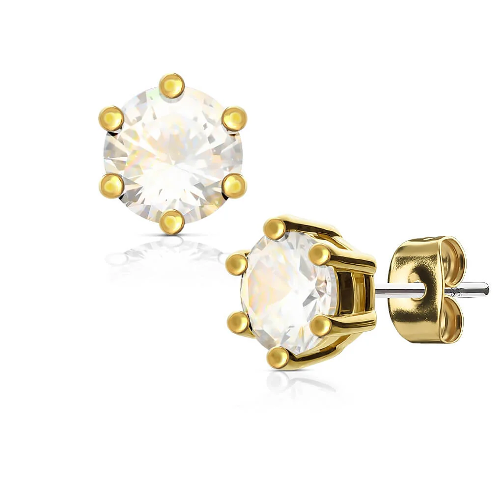 Bouton d'Oreille 316L Clous d'oreille Sertissage 6 Griffes Oxyde de Zirconium 1 Paire - Image 4