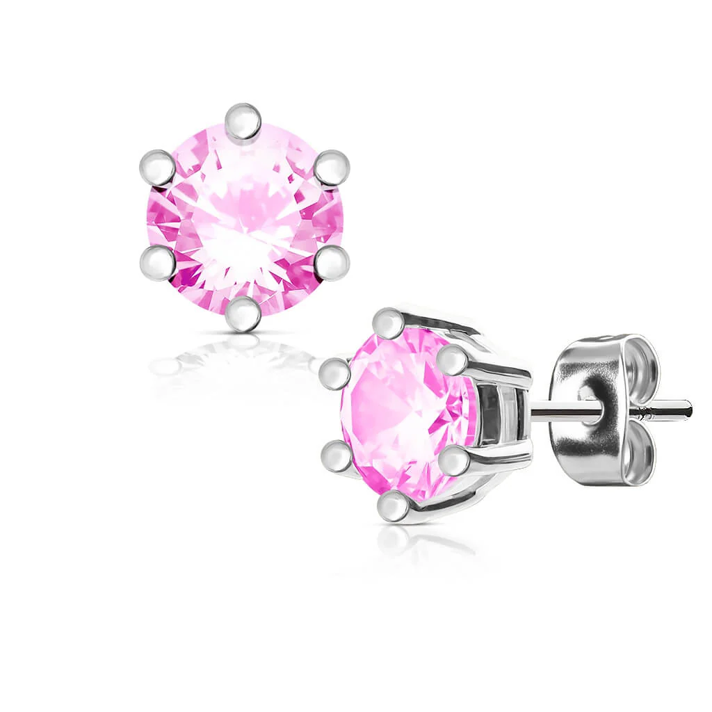 Bouton d'Oreille 316L Clous d'oreille Sertissage 6 Griffes Oxyde de Zirconium 1 Paire - Image 6