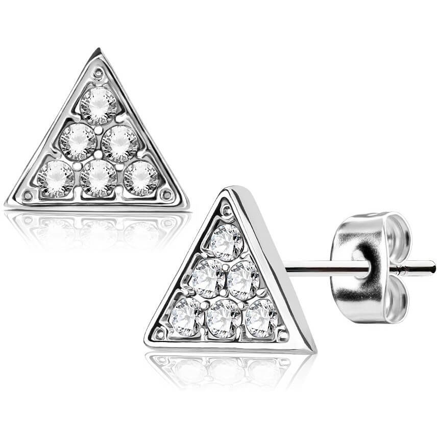 Bouton d'Oreille 316L Clous d'oreille Triangle Pavé de Cristaux 1 Paire