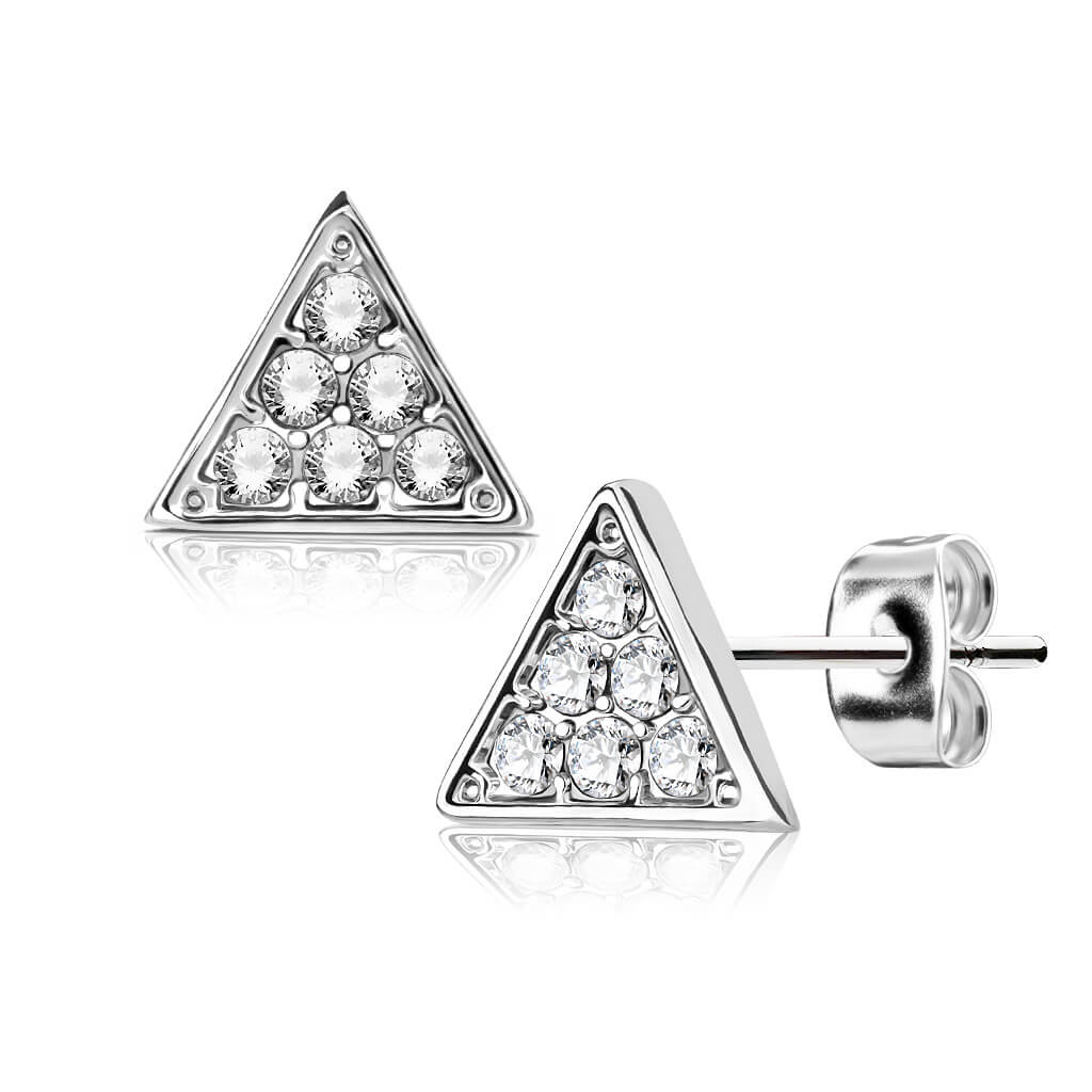 Bouton d'Oreille 316L Clous d'oreille Triangle Pavé de Cristaux 1 Paire - Image 3