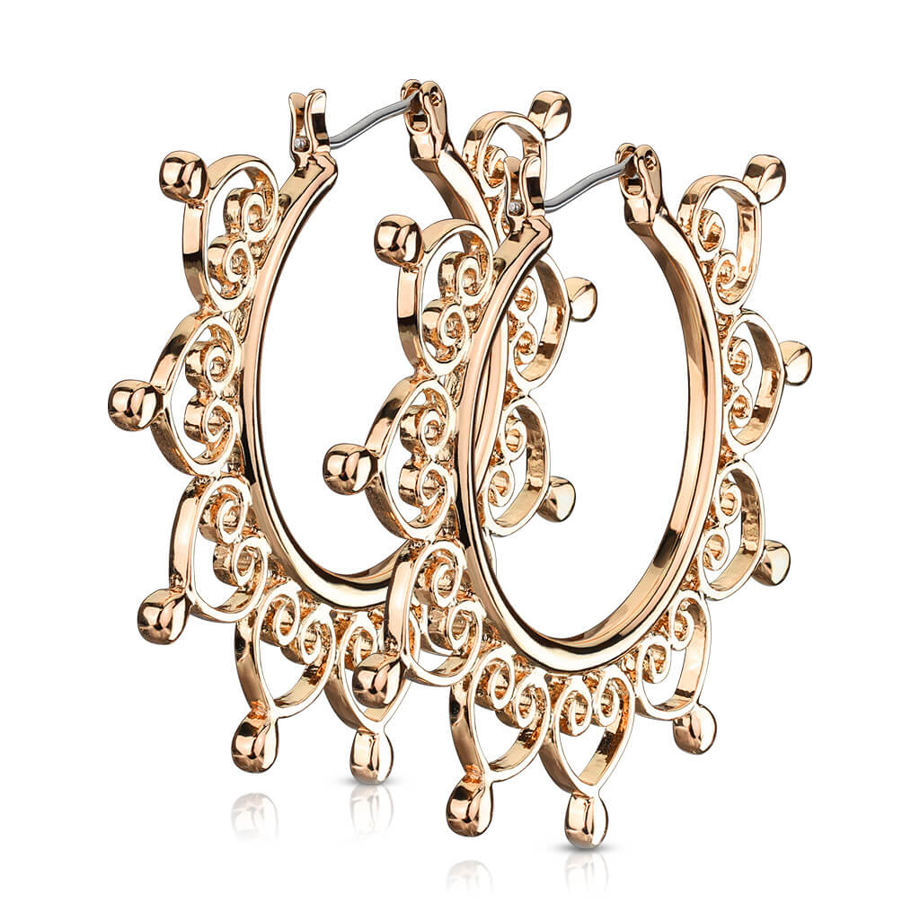 Boucle d'Oreille Créoles Grand Cœur Filigrane 1 Paire Cliqueur - Image 4