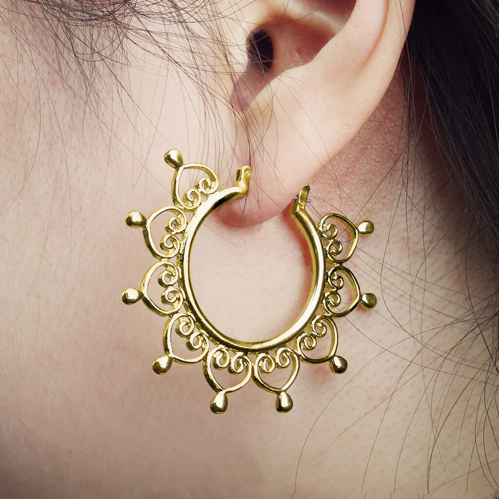 Boucle d'Oreille Créoles Grand Cœur Filigrane 1 Paire Cliqueur - Image 7