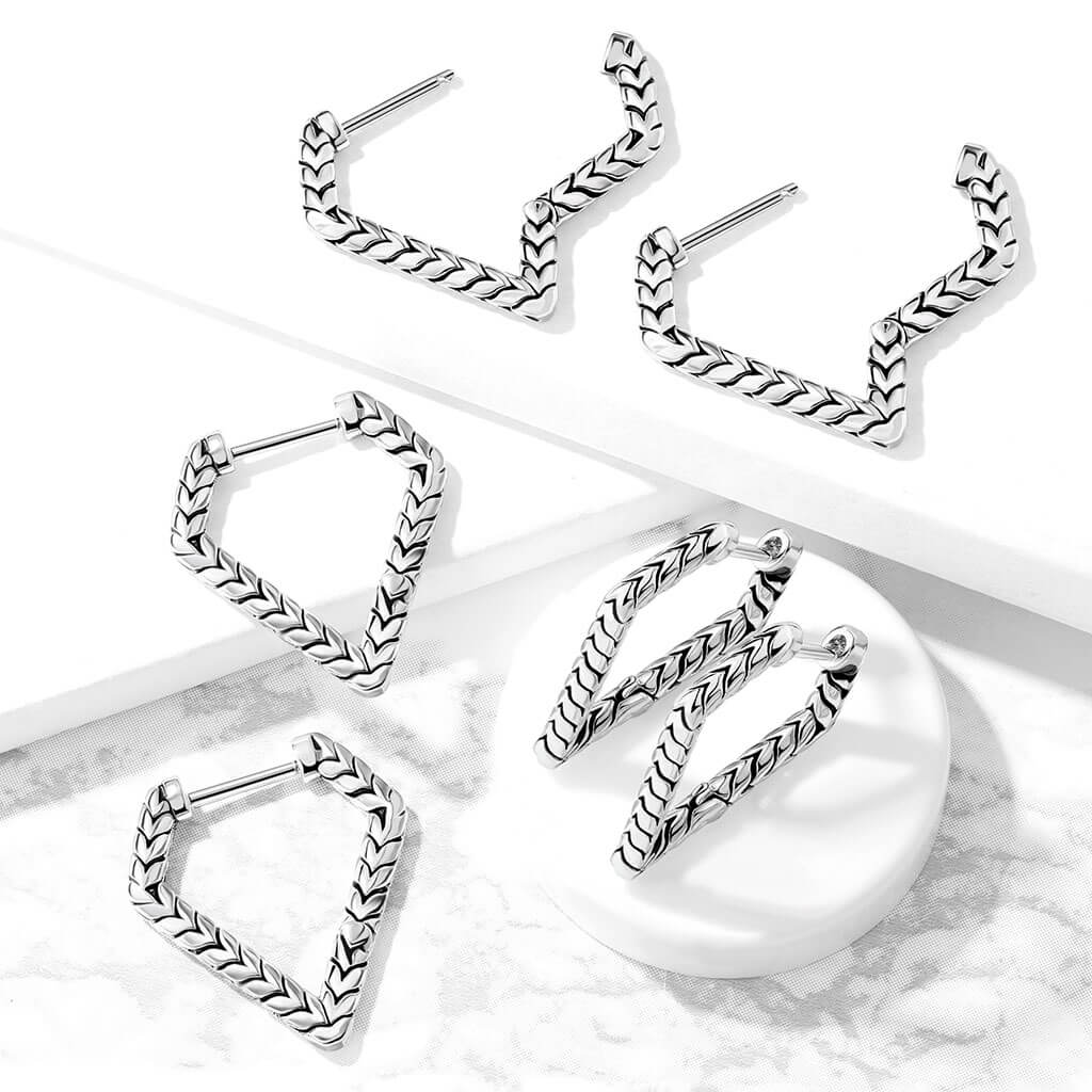 Créole 316L Créoles Plaqué Argent Antique Écailles Triangulaires Charnière Sans Soudure 1 Paire - Image 5