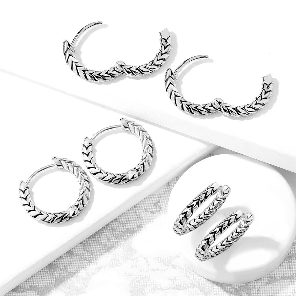 Créole 316L Créoles Plaqué Argent Antique Écailles Rondes Charnière Sans Soudure 1 Paire - Image 5
