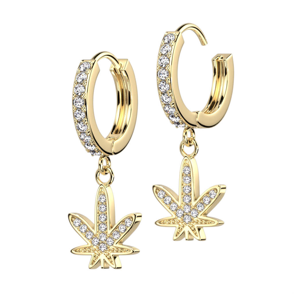 Boucle d'Oreille Feuille De Chanvre Zircone Cliqueur - Image 2