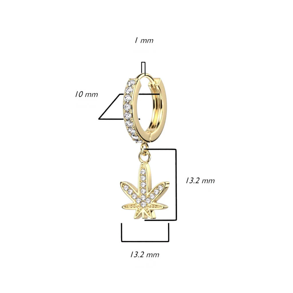 Boucle d'Oreille Feuille De Chanvre Zircone Cliqueur - Image 3
