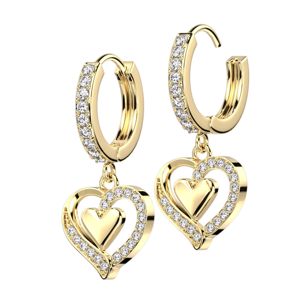 Boucle d'Oreille Pendentif Coeur Zircone Cliqueur - Image 2