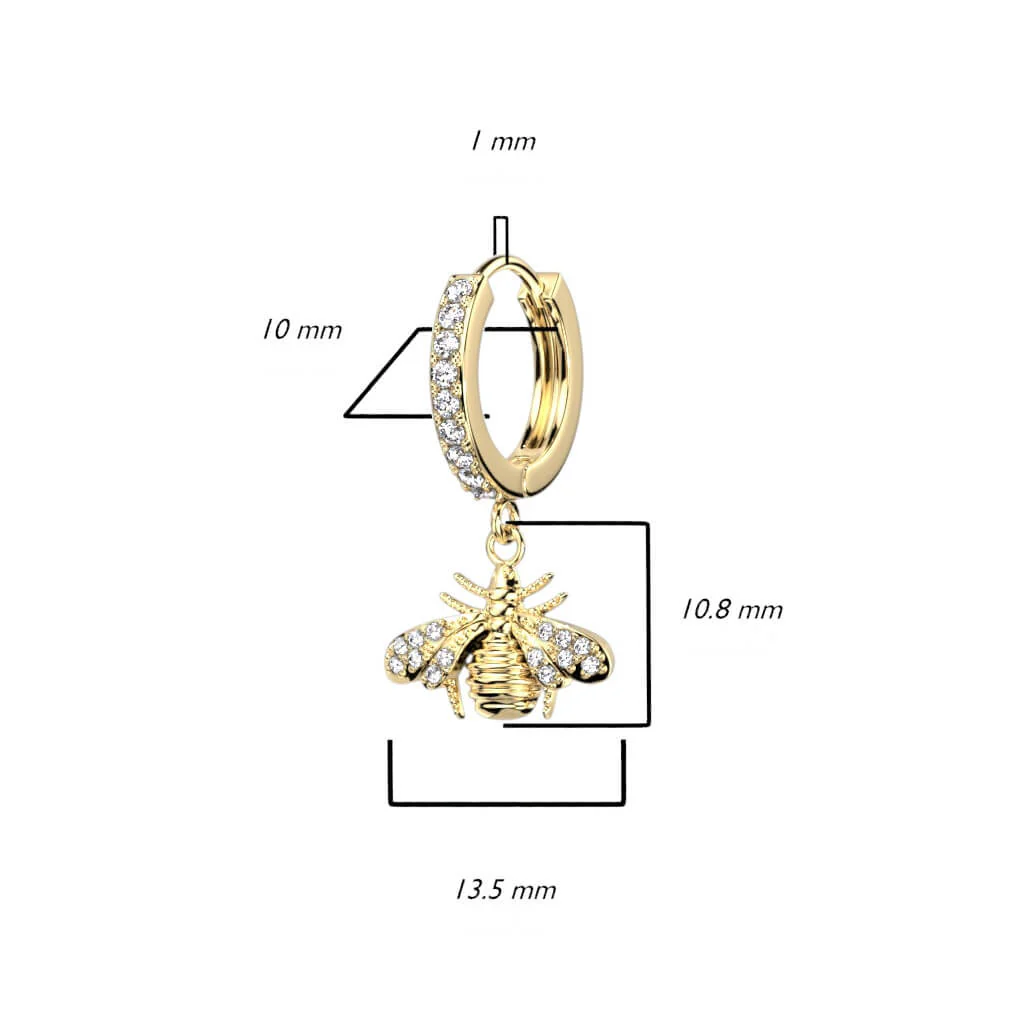 Boucle d'Oreille Pendentif Abeille Zircone Cliqueur - Image 3