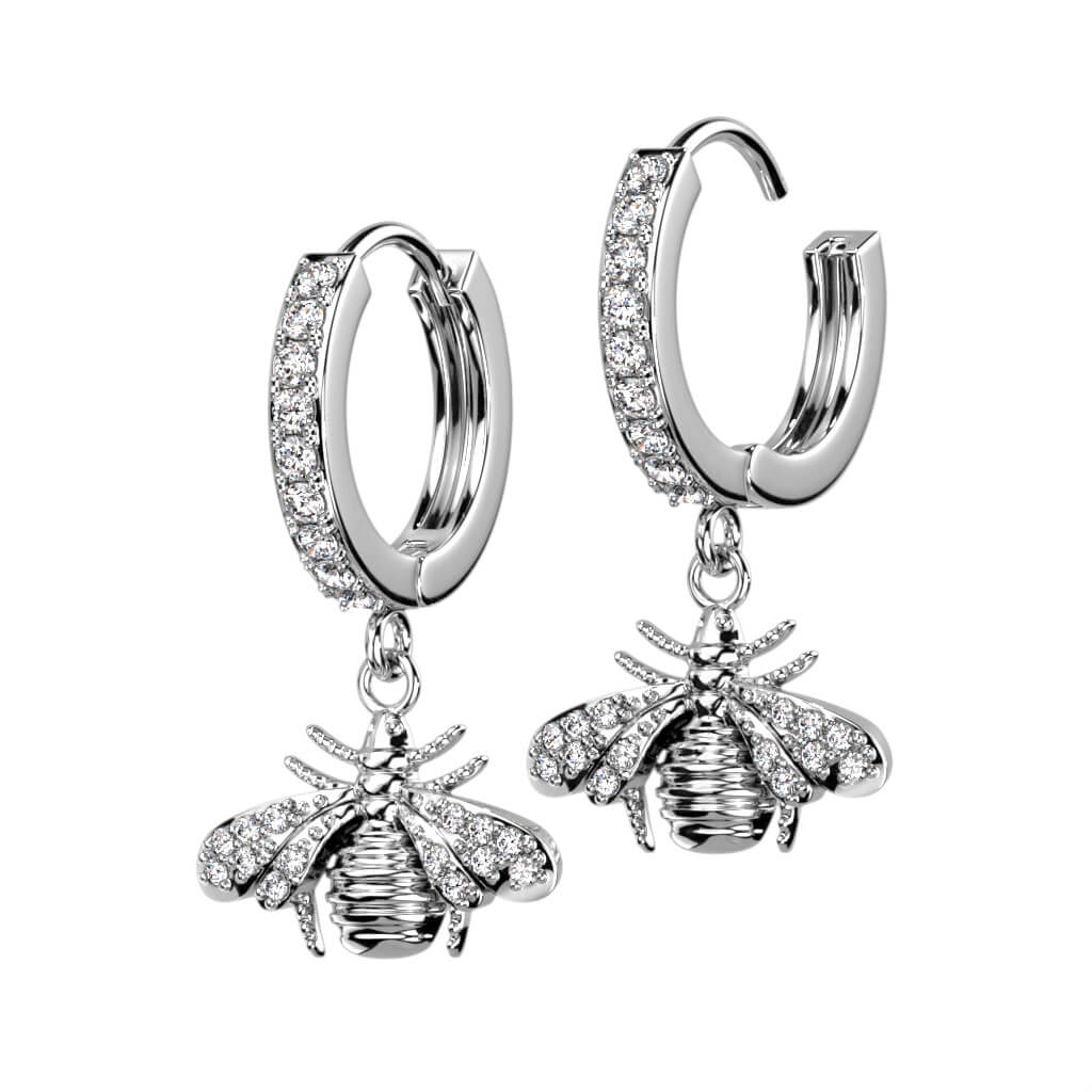 Boucle d'Oreille Pendentif Abeille Zircone Cliqueur - Image 4