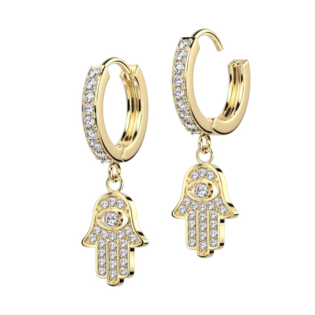 Boucle d'Oreille Pendentif Hamsa Zircone Cliqueur - Image 2
