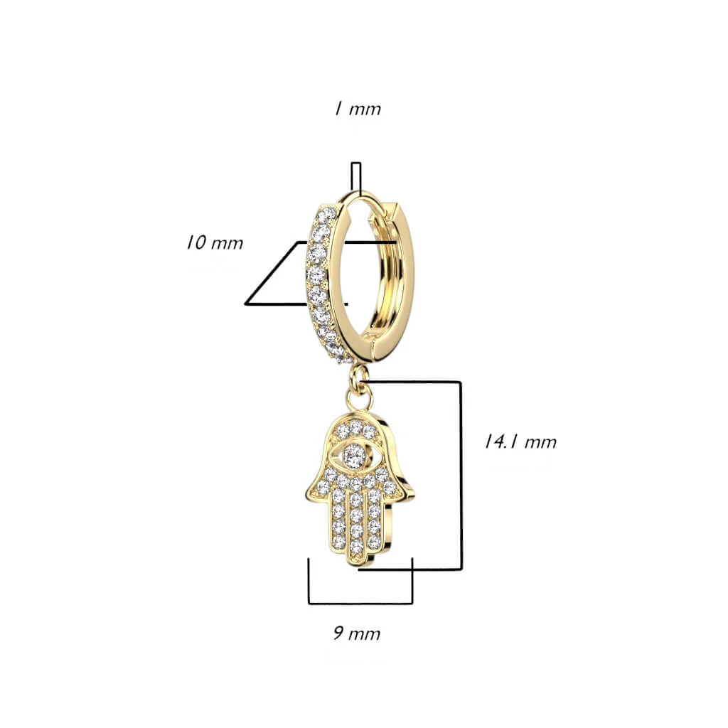 Boucle d'Oreille Pendentif Hamsa Zircone Cliqueur - Image 3