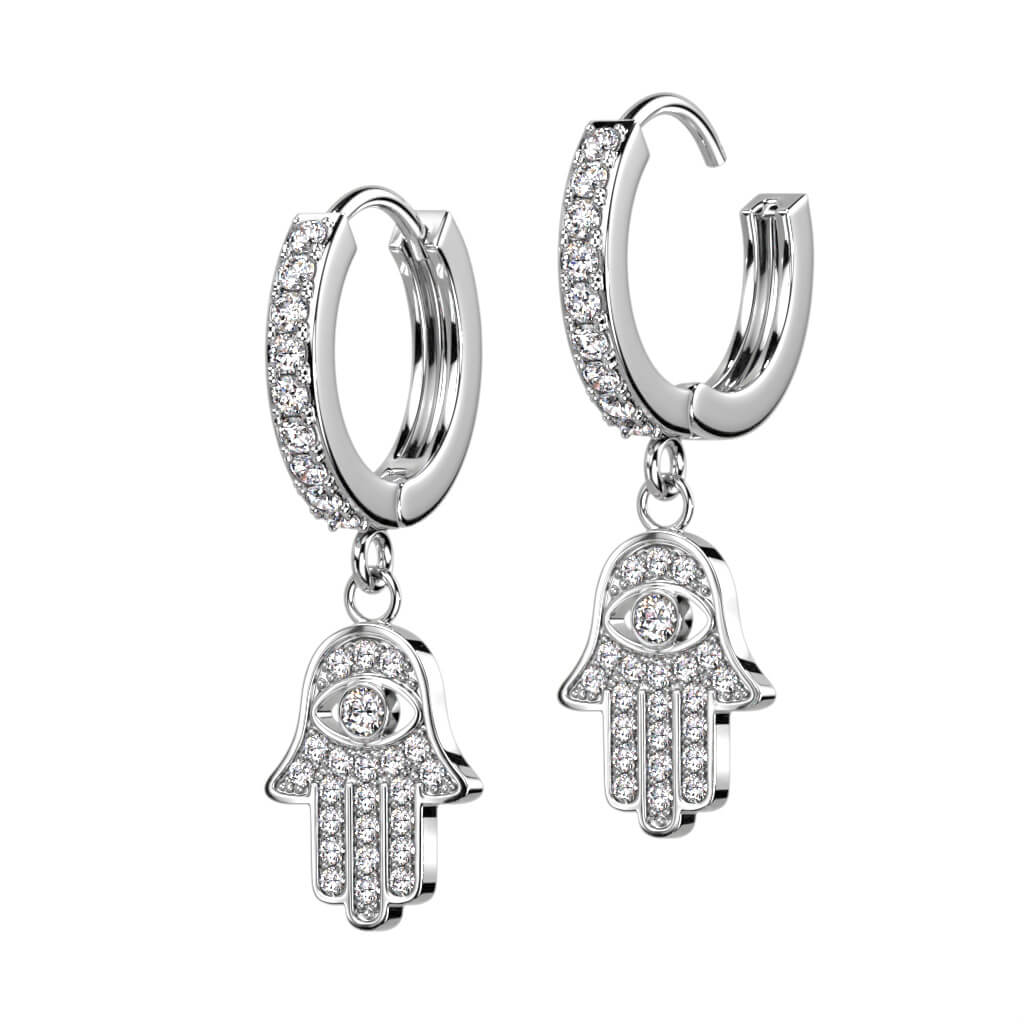 Boucle d'Oreille Pendentif Hamsa Zircone Cliqueur - Image 4