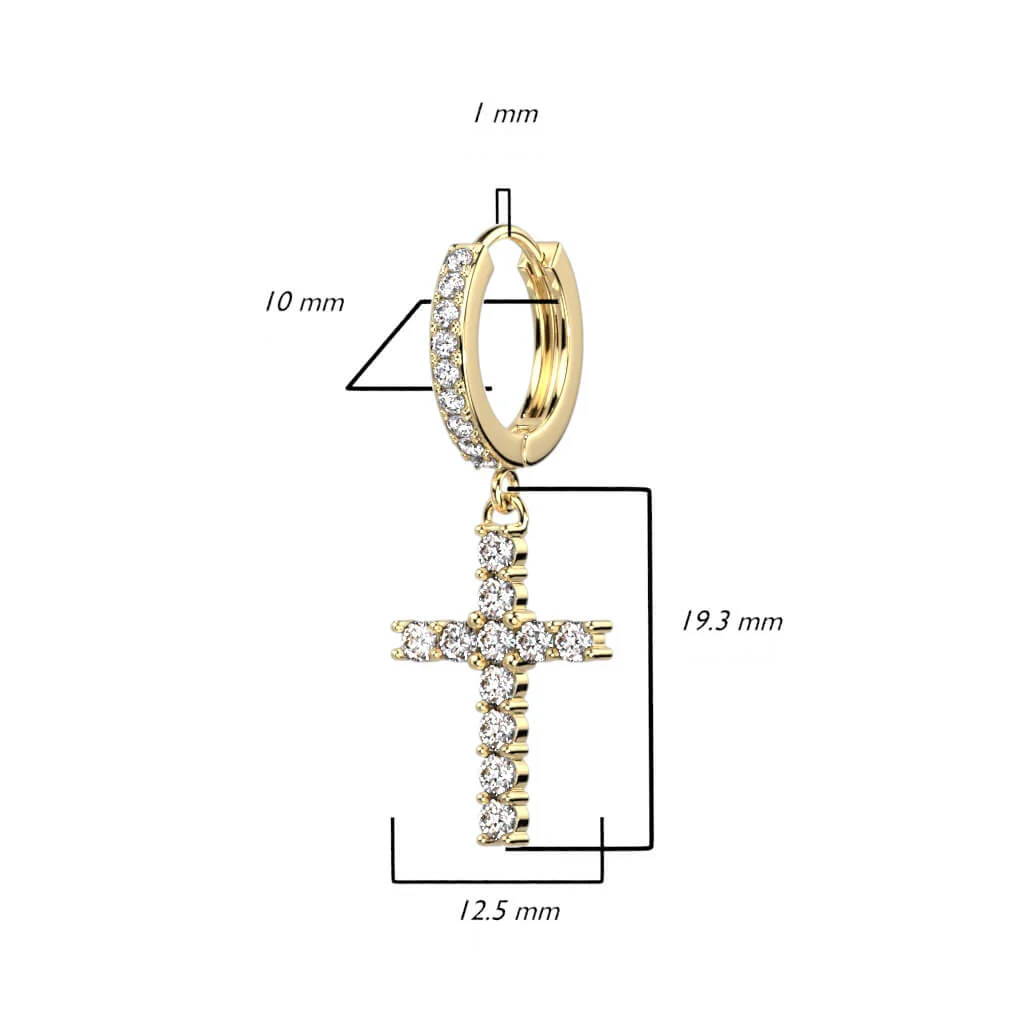 Boucle d'Oreille Pendentif Croix Zircone Cliqueur - Image 3