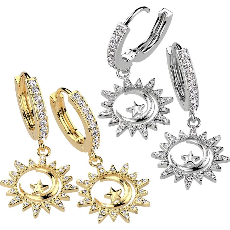 Boucle d'Oreille croissant de lune avec pendentif étoile - Image 3