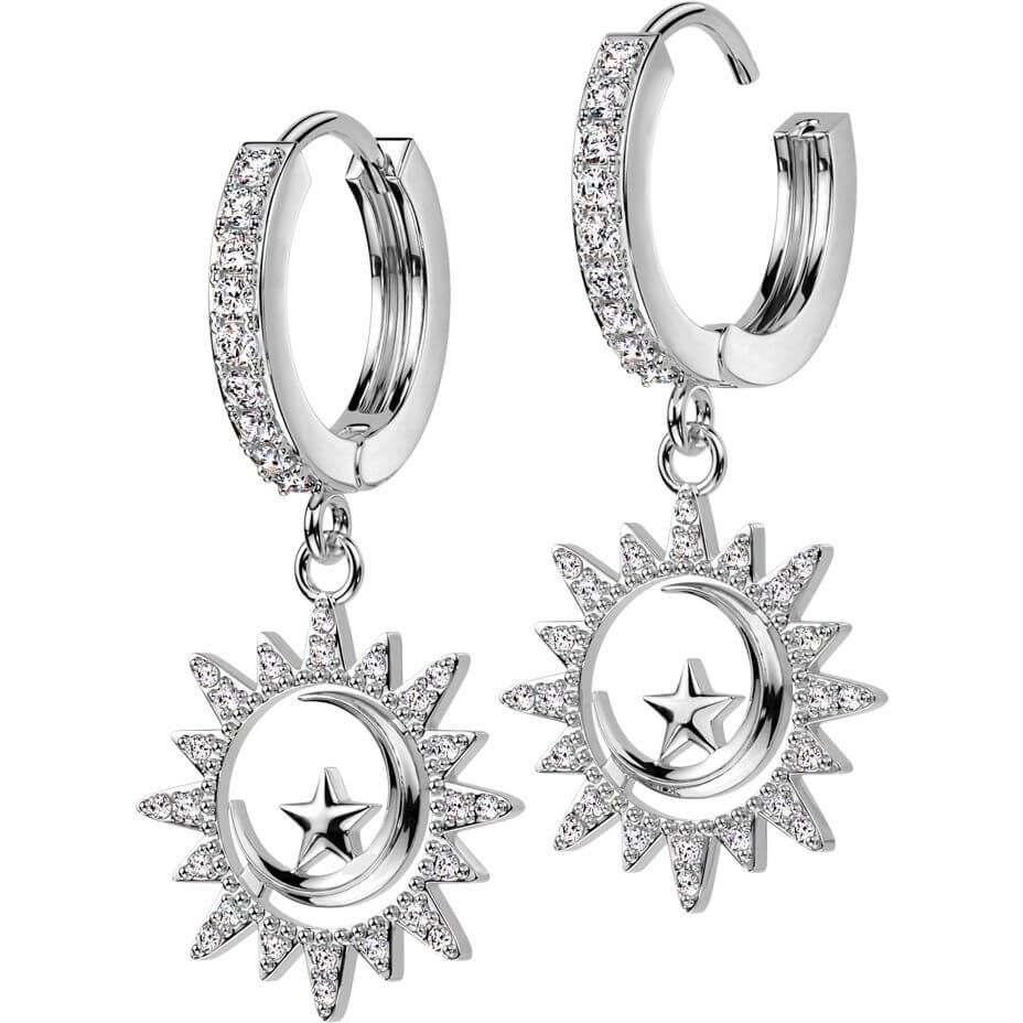 Boucle d'Oreille croissant de lune avec pendentif étoile - Image 5