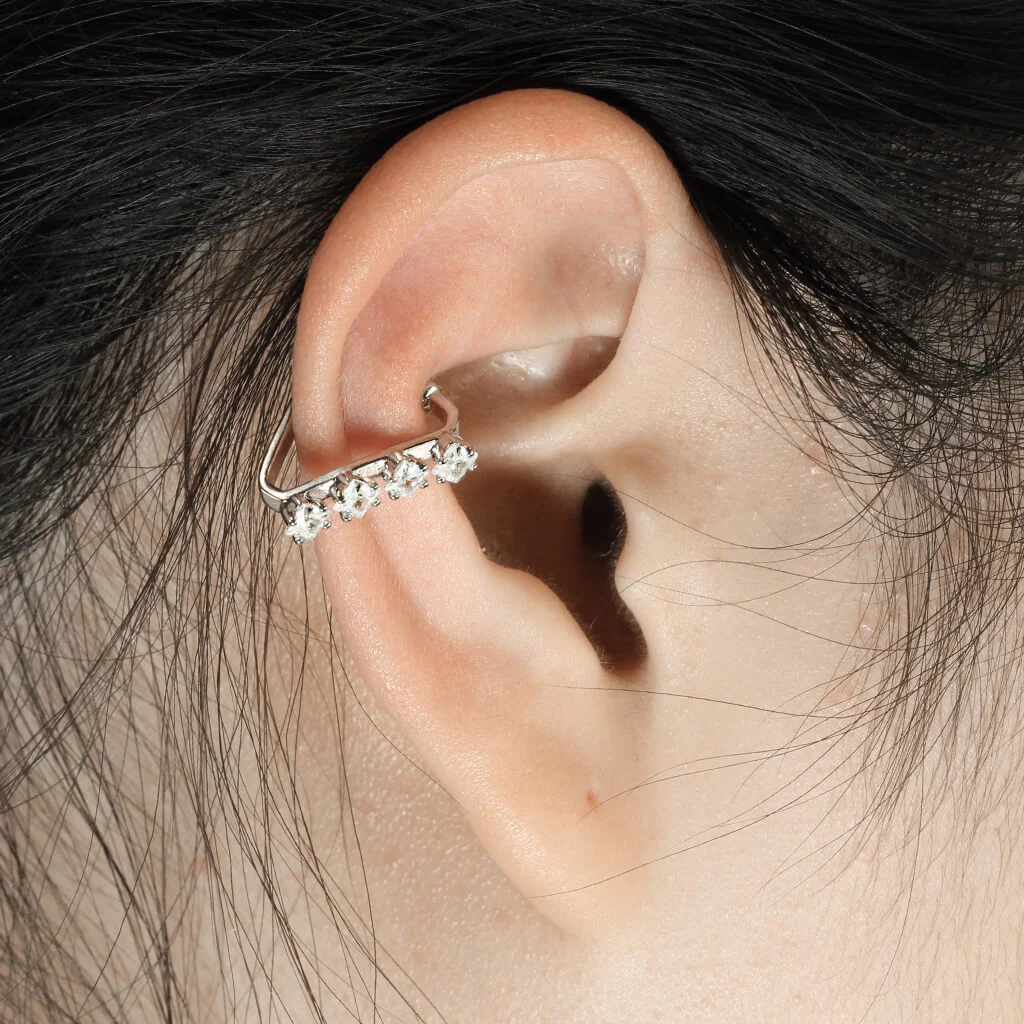 Manchette d'oreille Manchette d´Oreille Triangle Argent 4 Zircone Pliable - Image 4