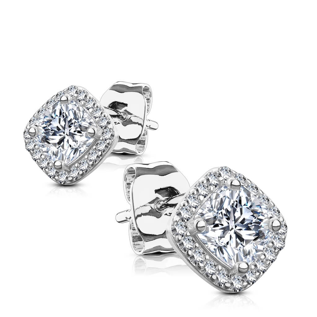 Argent 925 Bouton d'Oreille Zircone Carrée - Image 2