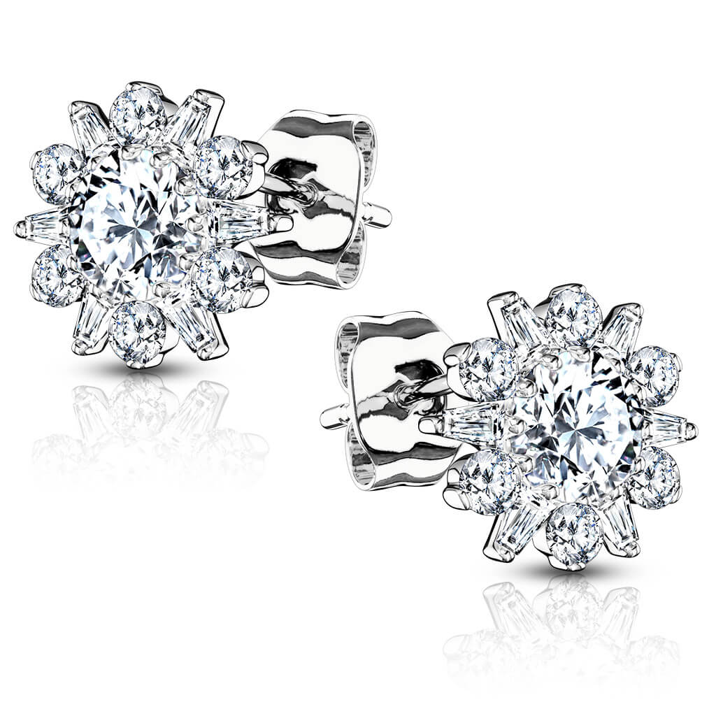 Argent 925 Bouton d'Oreille Fleur Zircone - Image 2