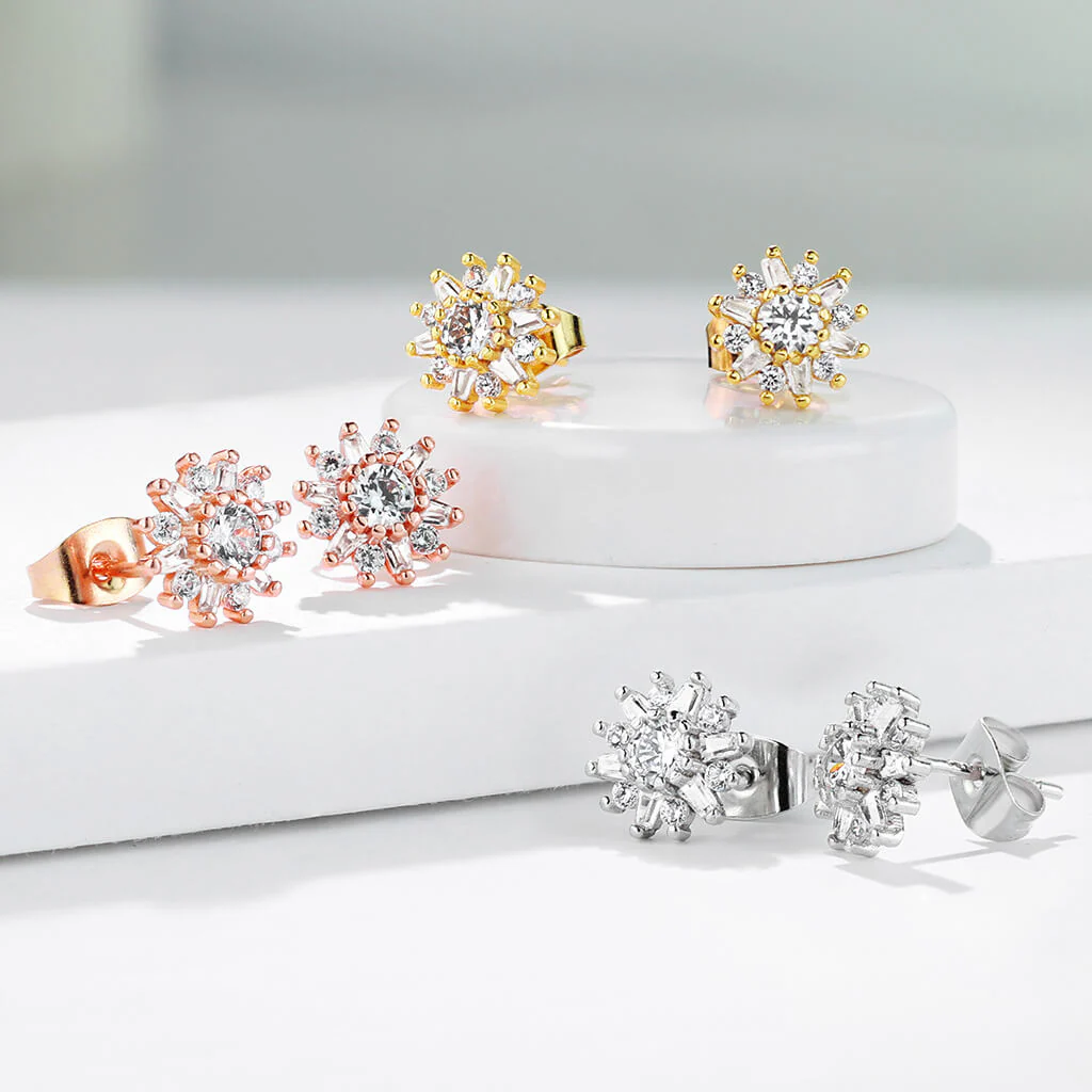 Argent 925 Bouton d'Oreille Fleur Zircone - Image 8