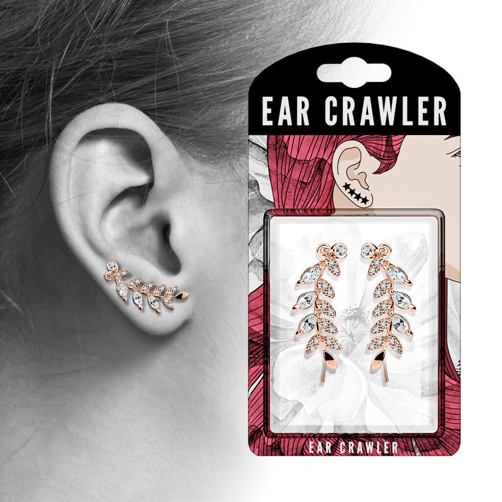 Boucle d'Oreille Grimpante Feuilles Zircone - Image 5