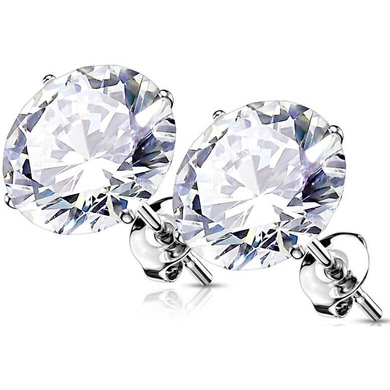 Or 14kt Bouton d'Oreille Or 14K Rond Zircone Cubique Sertie à Griffes Clous d'Oreille 1 Paire