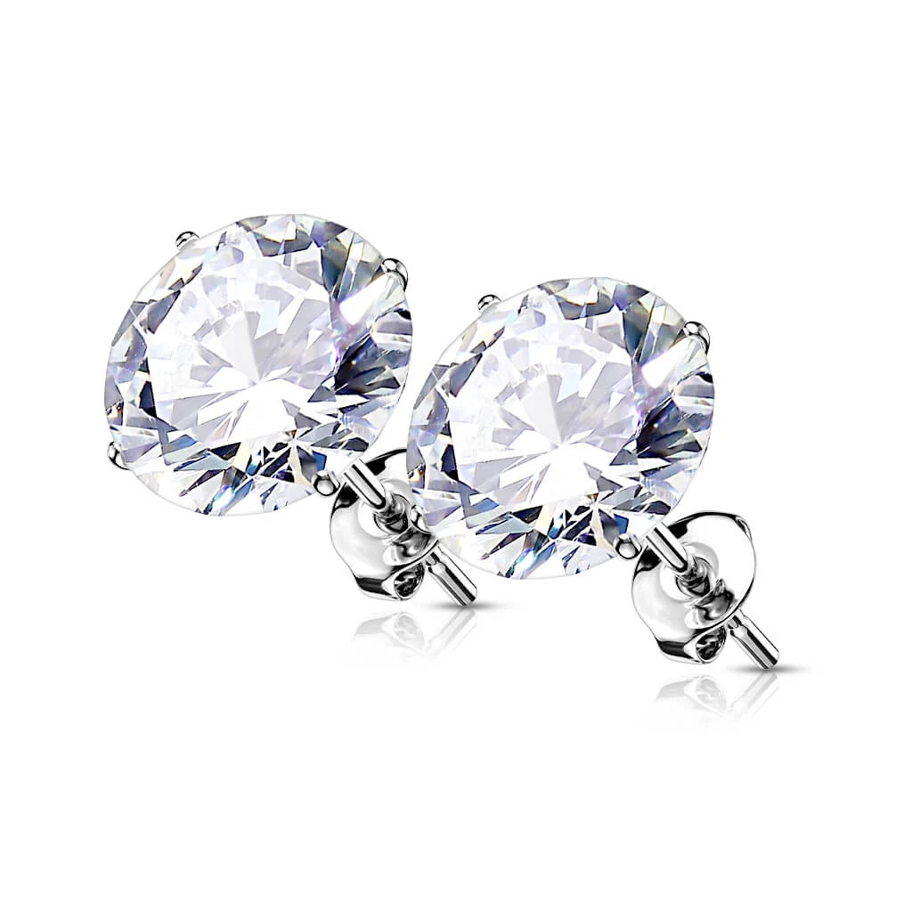 Or 14kt Bouton d'Oreille Or 14K Rond Zircone Cubique Sertie à Griffes Clous d'Oreille 1 Paire - Image 2
