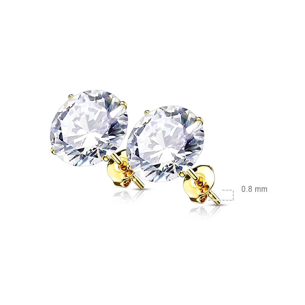 Or 14kt Bouton d'Oreille Or 14K Rond Zircone Cubique Sertie à Griffes Clous d'Oreille 1 Paire - Image 3
