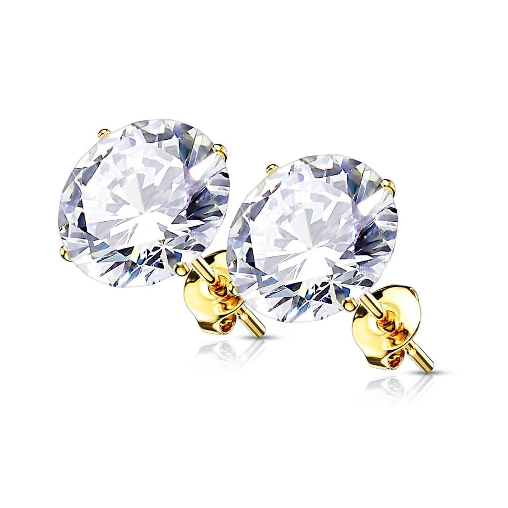 Or 14kt Bouton d'Oreille Or 14K Rond Zircone Cubique Sertie à Griffes Clous d'Oreille 1 Paire - Image 4
