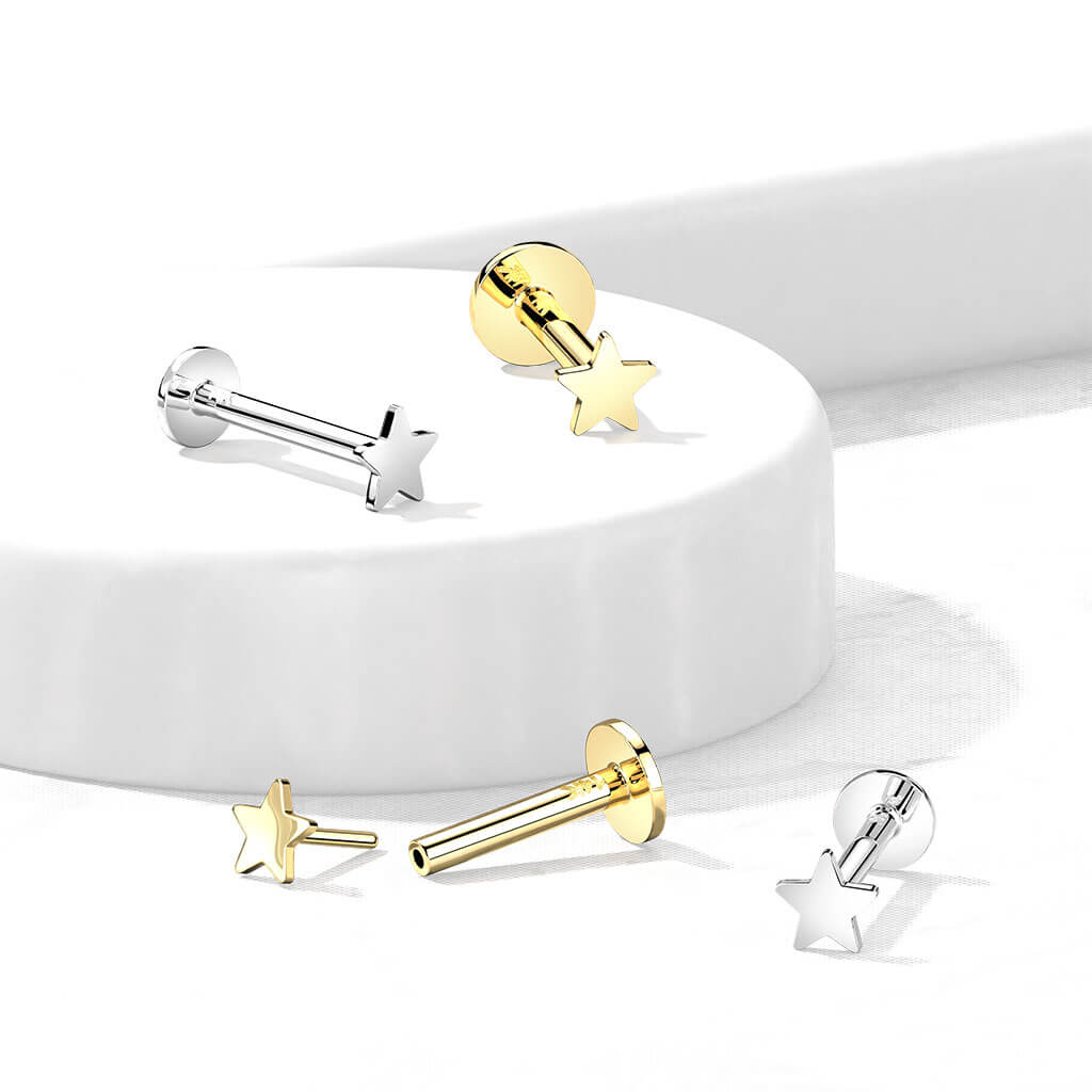 Or 14kt Labret Étoile Plate Enfoncer - Image 5