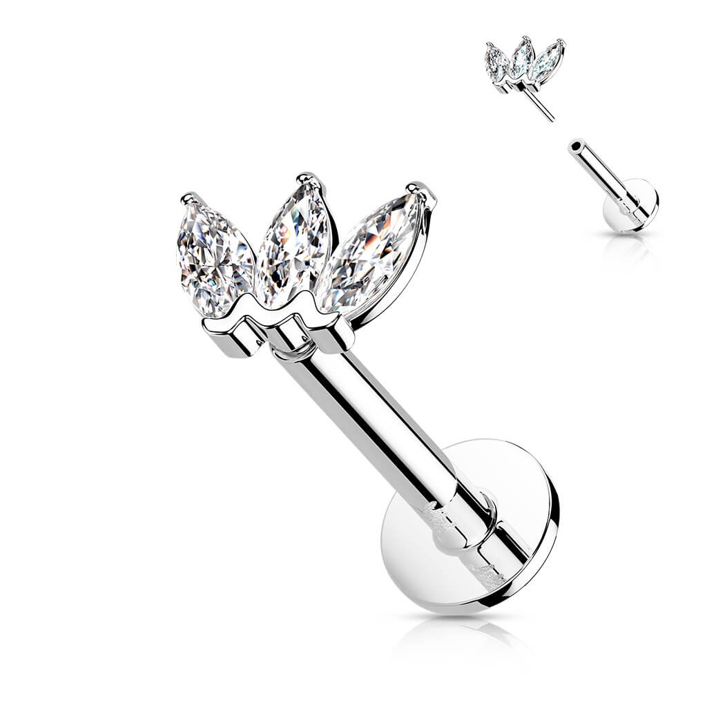 Or 14kt Labret Marquise 3 Zircone Enfoncer - Image 2