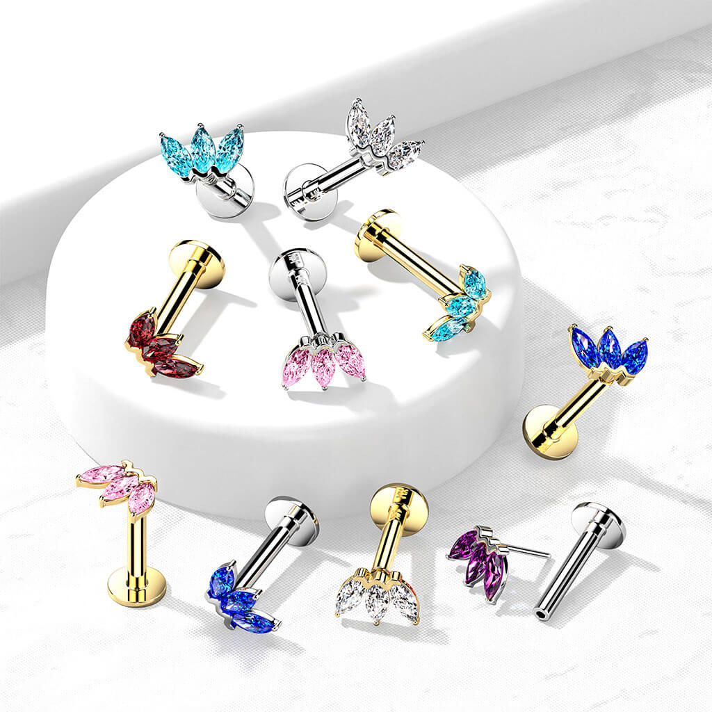 Or 14kt Labret Marquise 3 Zircone Enfoncer - Image 7