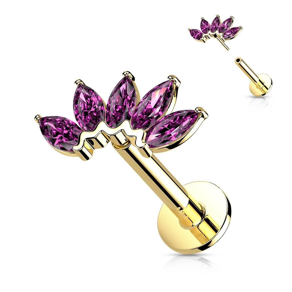 Or 14kt Labret Marquise 5 Zircone Enfoncer - Image 10