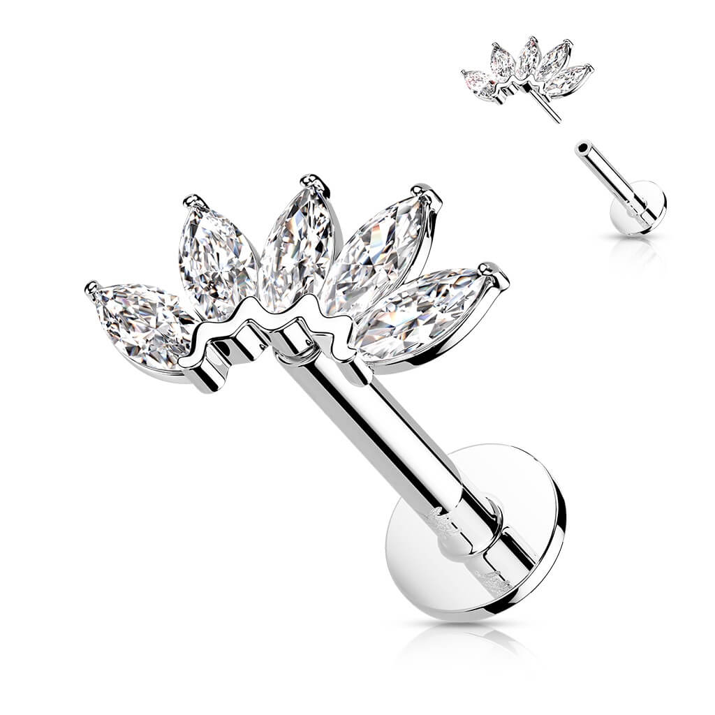 Or 14kt Labret Marquise 5 Zircone Enfoncer - Image 2
