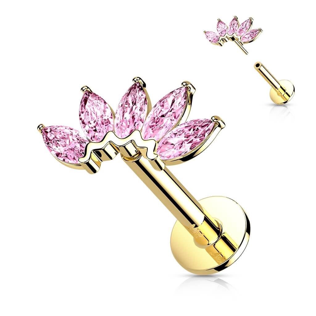 Or 14kt Labret Marquise 5 Zircone Enfoncer - Image 8
