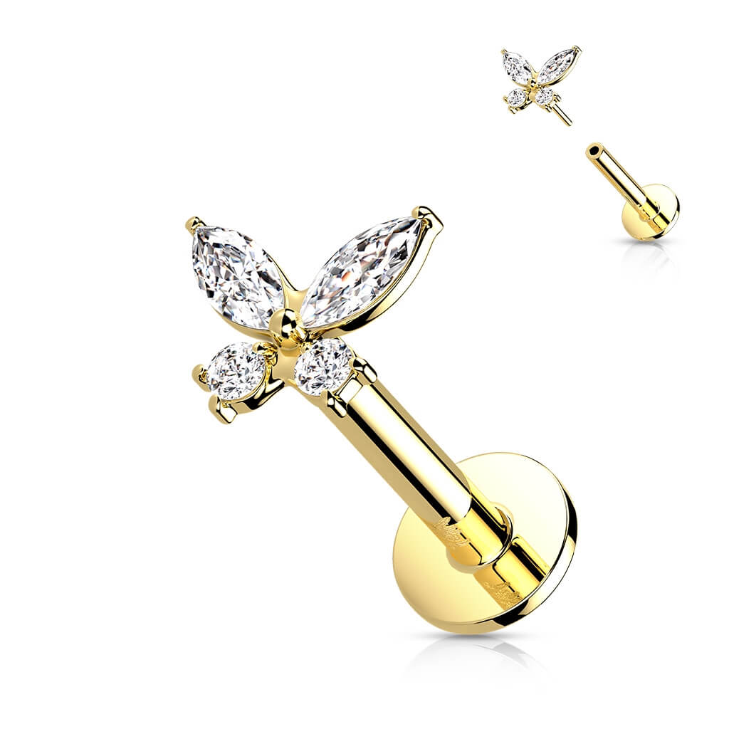 Or 14kt Labret Papillon Zircone Enfoncer - Image 4