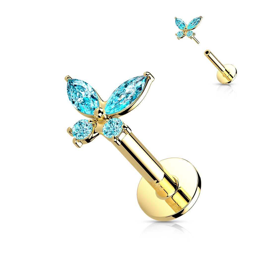 Or 14kt Labret Papillon Zircone Enfoncer - Image 8