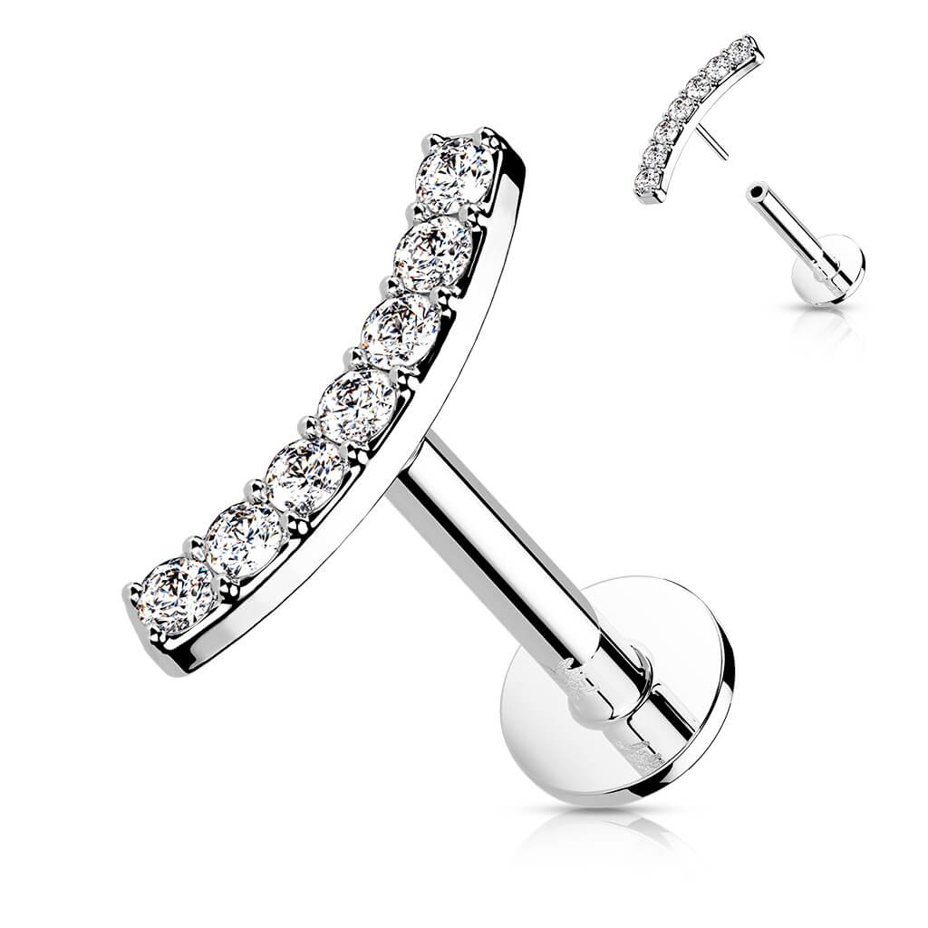 Or 14kt Labret Barre Courbée Zircone Enfoncer - Image 2