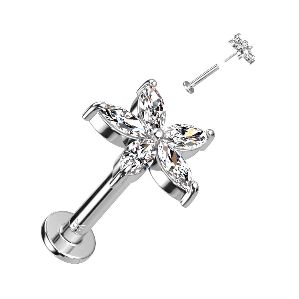 Or 14kt Labret Fleur Zircone Enfoncer - Image 2