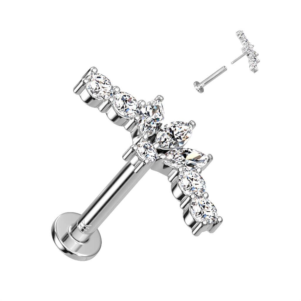 Or 14kt Labret Marquise Zircone Enfoncer - Image 2