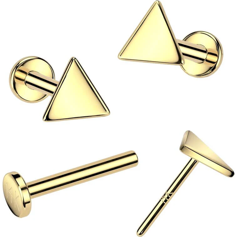 Or 14kt Labret triangle plat piercing au nez Enfoncer - Image 4