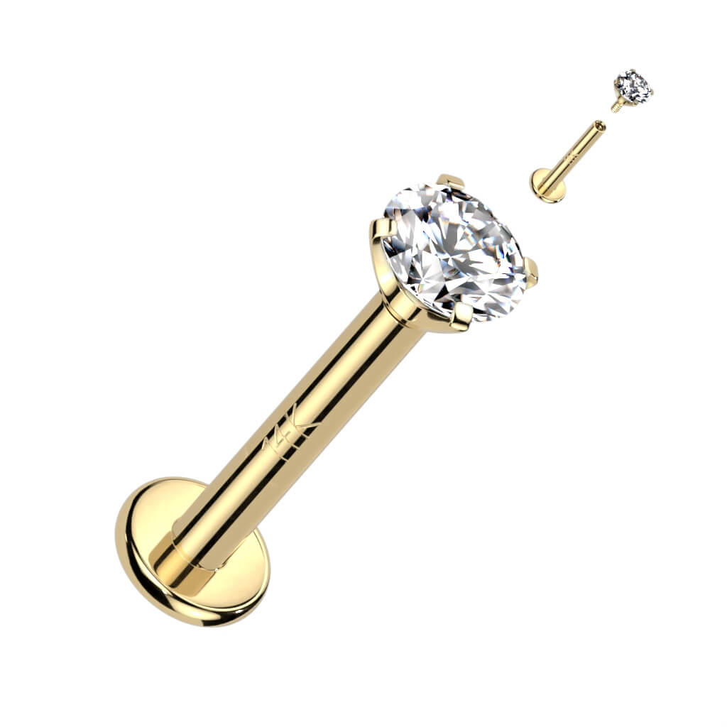 Or 14kt Labret Zircone Filetage Interne - Image 4
