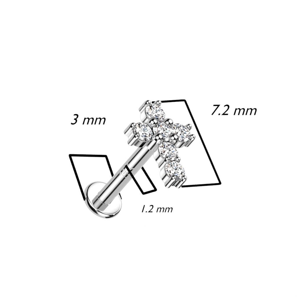Or 14kt Labret Croix Zircone Filetage Interne - Image 3