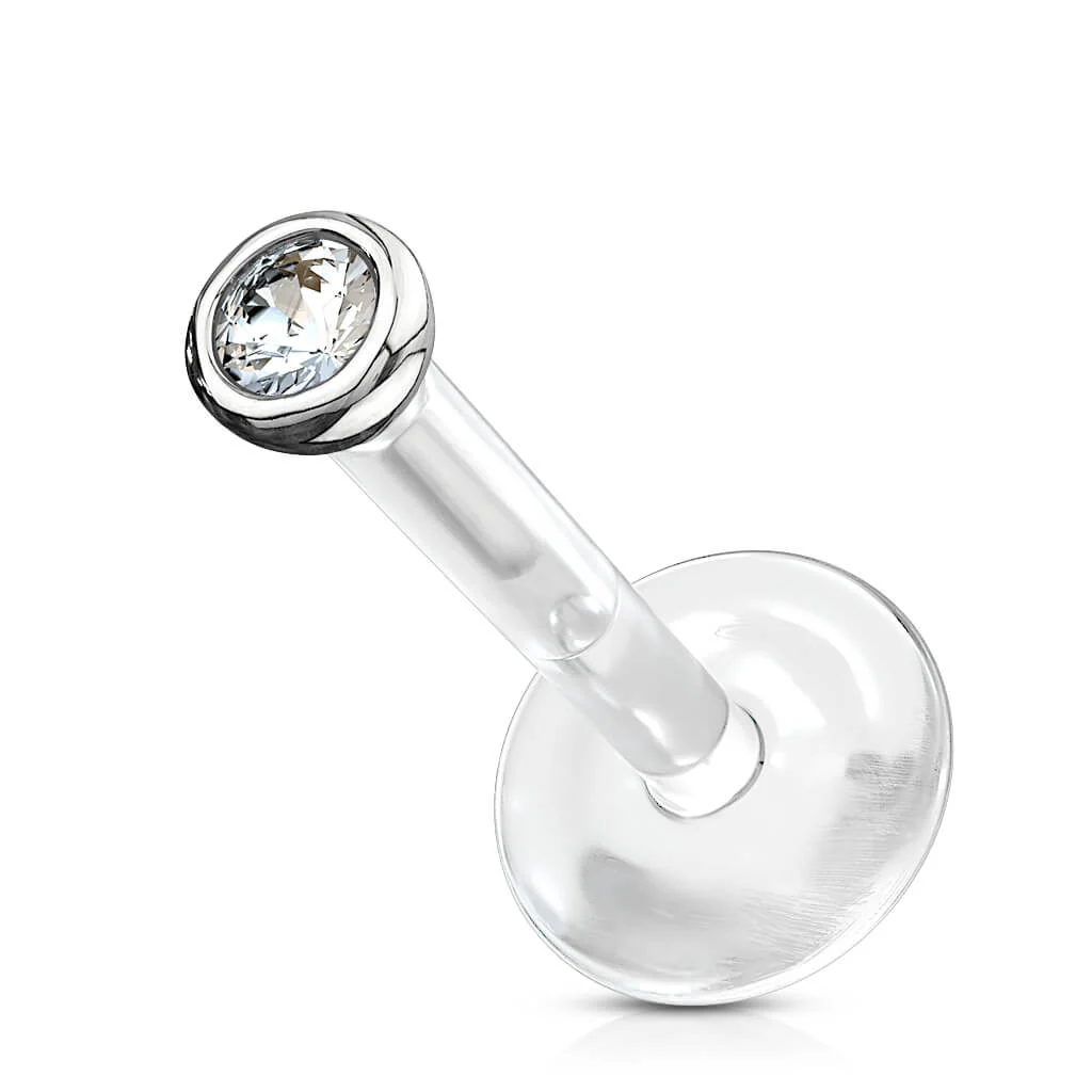 Or 14kt Labret Zircone Ronde - Image 2