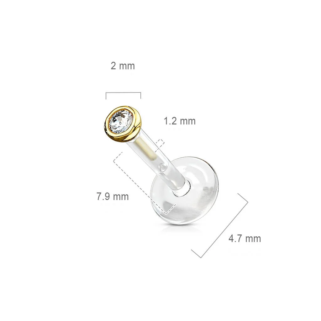 Or 14kt Labret Zircone Ronde - Image 3