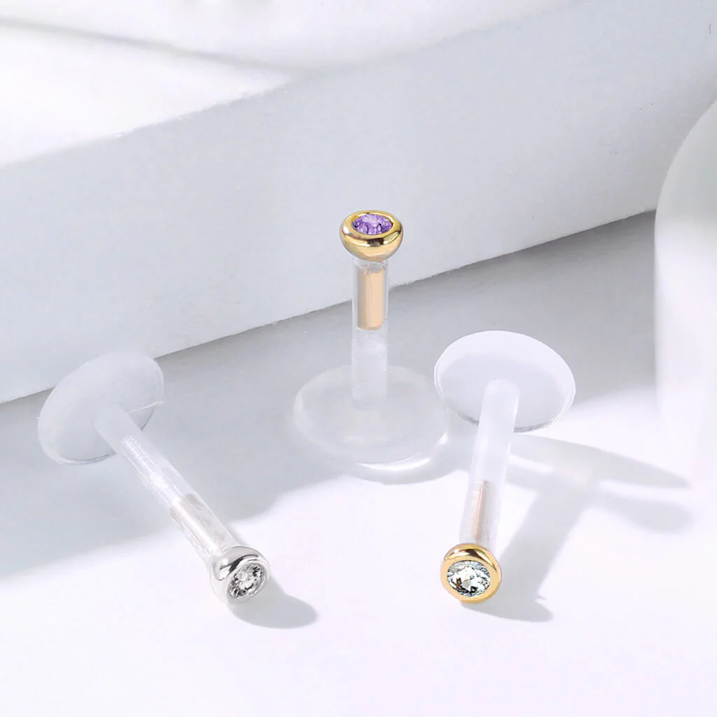 Or 14kt Labret Zircone Ronde - Image 7