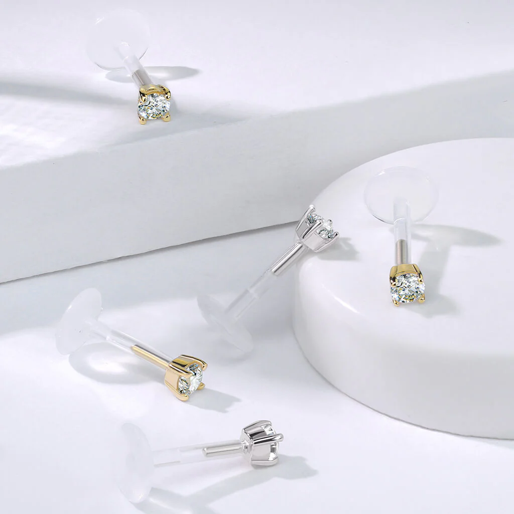 Or 14kt Labret Zircone - Image 5