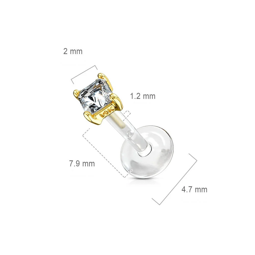 Or 14kt Labret Zircone Carrée - Image 3