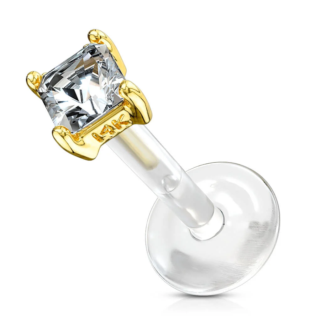 Or 14kt Labret Zircone Carrée - Image 6
